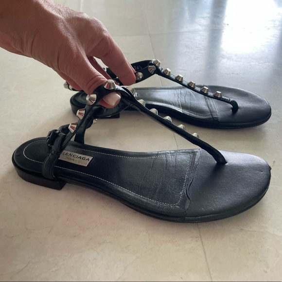 Balenciaga Studded Black Leather Flat Thong Sandal 36.5 - Picture 7 of 10